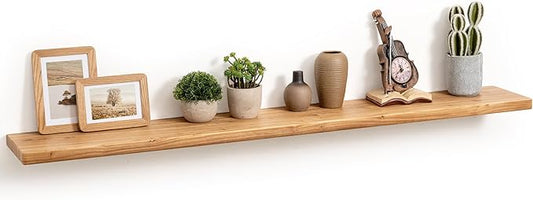 55 Inch Wood Floating Shelves, Natural Elm Wood Floating Shelf for Wall, 8 Inch Deep Wall Shelves for Home Storage & Display, Deep Rustic Wooden Shelves for Living Room, Bedroom, Kitchen