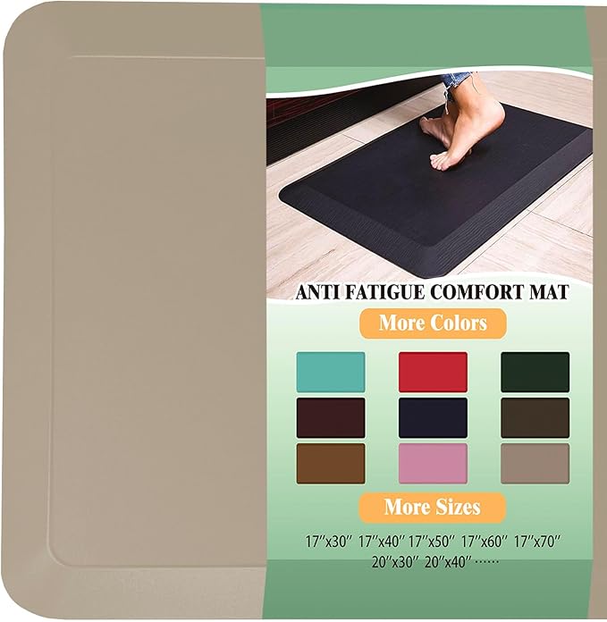 1" Extra Thick Anti Fatigue Floor Mat 70" L x 17" W,Kitchen Mat, Standing Desk Mat,140D Advanced PU Foam Ergonomic Comfort at Home, Office, Garage, Sink (Beige)