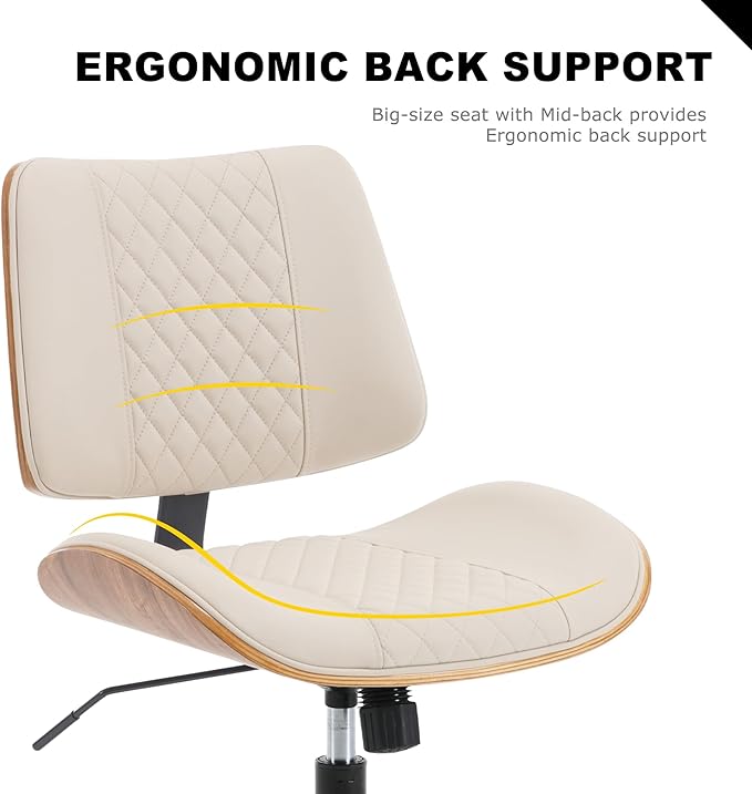 BV Home Office Chair No Arms with Wheels, Armless Small Desk Chair,Task Computer Office Desk Chair for Casual Office Small Space,Study Room,Reading Room(Beige)