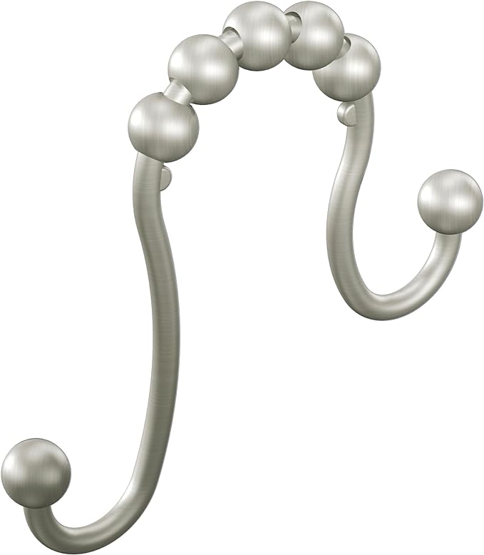 Moen Brushed Nickel Shower Curtain Rings with Double Hooks for Bathroom Shower Rod, (Pack of 12), SR2201BN