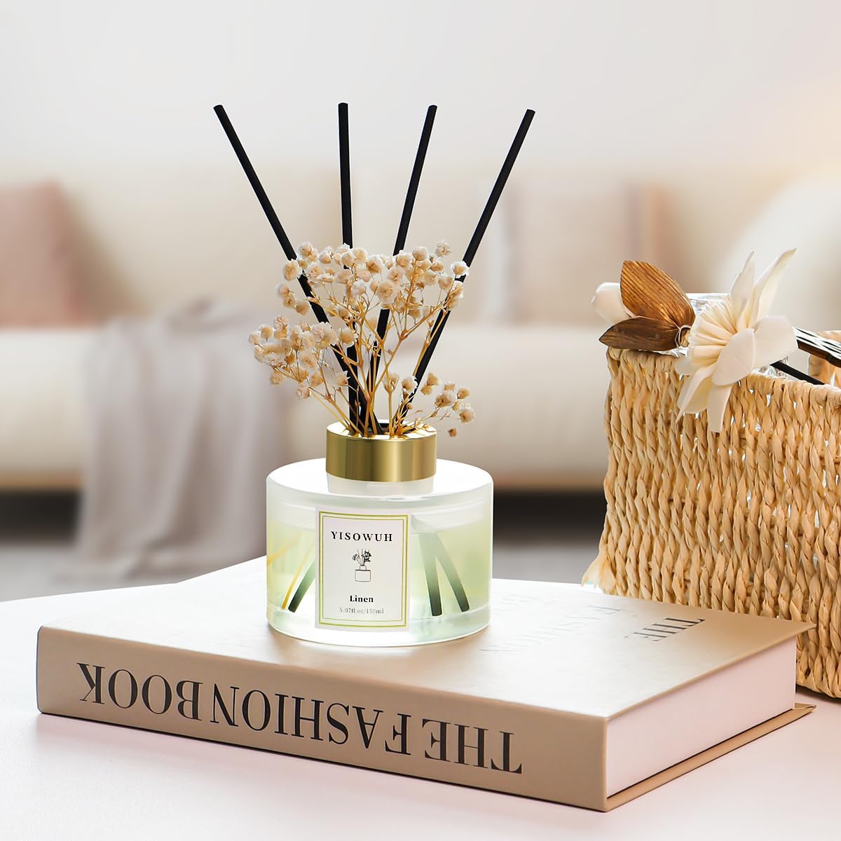 Reed Diffuser Set,5.07 fl oz (150 ml) - Linen Oil Diffusers with 8 Reed Sticks,Home Fragrance Reed Diffuser for Bathroom Shelf Decor