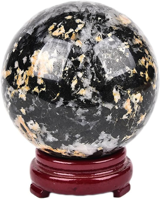 JIC Gem Large Black&White Crystal Sphere with Stand Black and White Tourmaline Crystal Ball Sphere Gemstone Decorative Ball for Home Decor Altar Reiki Feng Shui Crystal Gift 80-90mm