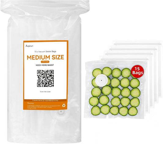 15 Pcs 12”x13” Reusable Vacuum Sealer Freezer Bags with Air Valve for Food Storage and Preservation, for Leftover Save, Meal Prep, Sous Vide Cook, Outdoor BBQ. BPA Free, Dishwasher Safe Microwavable