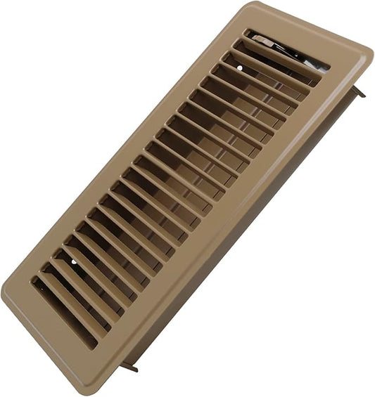 4" x 10" Floor Register - Heavy Duty Steel Walkable Floor Vents - Easy Adjust Air Supply Lever - Vent Covers for Home (Brown)