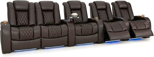 Seatcraft Diamante Zero-Gravity CoolZero Italian Leather Home Theater Seating, Power Headrest, Power Recline, Row of 5 Left Loveseat, Brown