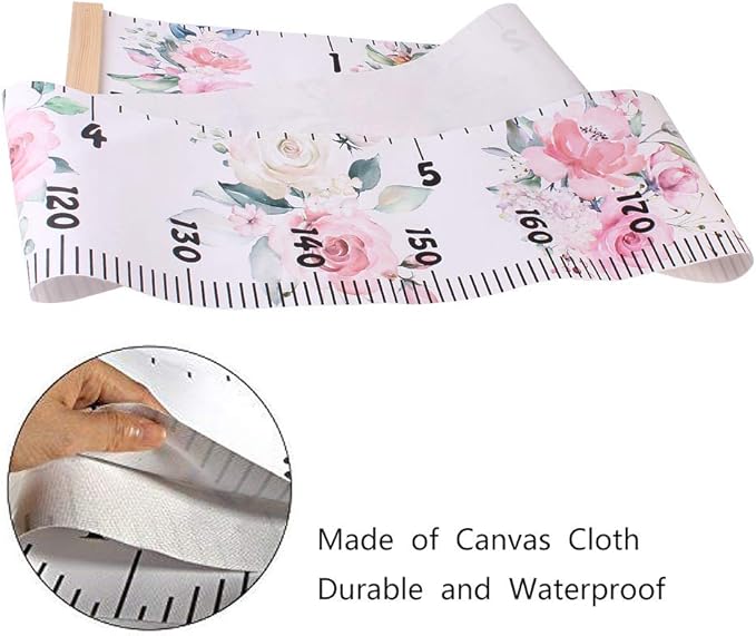 Kids Growth Chart, Wood Frame Fabric Canvas Height Measurement Ruler from Baby to Adult for Child's Room Decoration 7.9 x 79in (7.9 x 79in, Flowers)