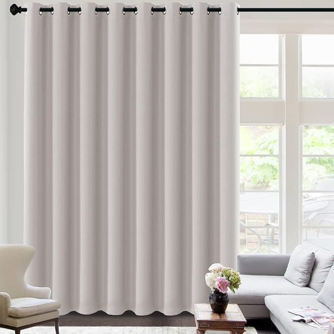 H.VERSAILTEX Blackout Curtains for Sliding Glass Door Room Divider Curtains Noise Reduce Barrier Curtain Panel Portable Window Screen Sliding Partition, W120 x L96 inches/8' Tall by 10' Wide, Stone