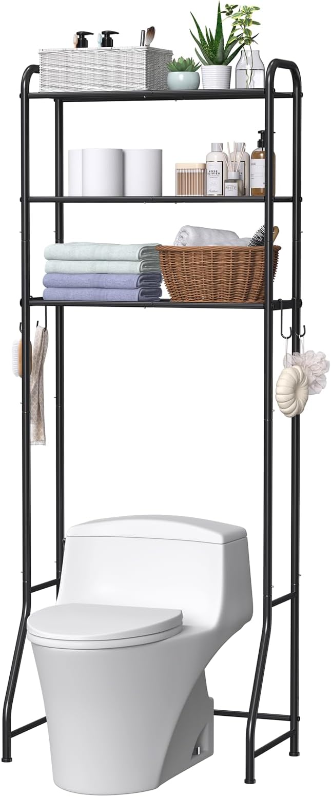 samstar 3 Tier Over The Toilet Storage Rack, Bathroom Organizer Shelves Cabinet Above Toilet, Freestanding Shelf Space Saver, Black