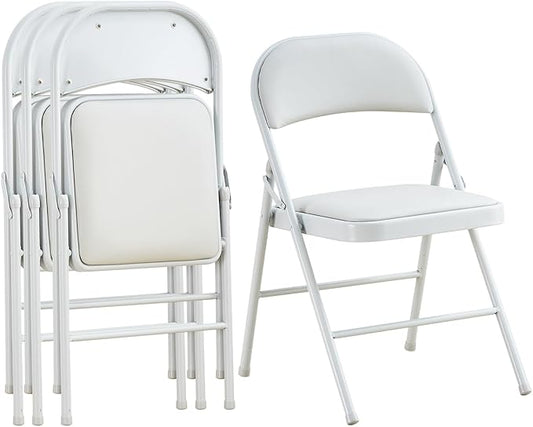 KAIHAOWIN 4-Pack Vinyl-Padded Folding Chair Metal Frame Heavy Duty Foldable Chair with Backrest&Padded Seats for Dining Meetings Wedding Events-White