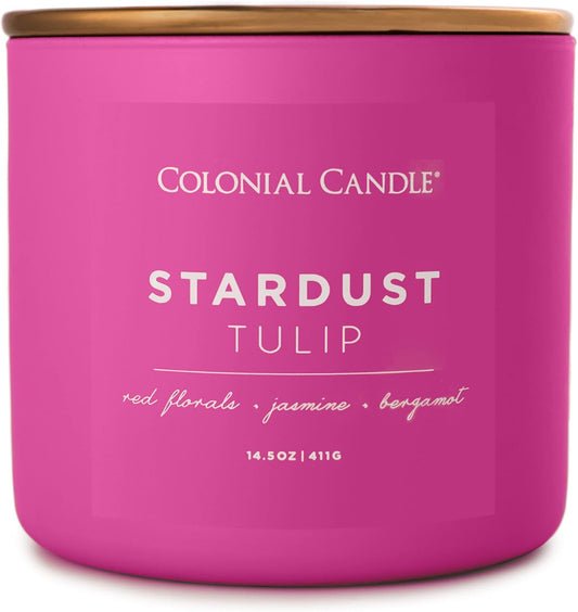 Colonial Candle Stardust Tulip Scented Jar Candle, Pop of Color Collection, 3 Wick, 14.5 oz - Up to 60 Hours Burn