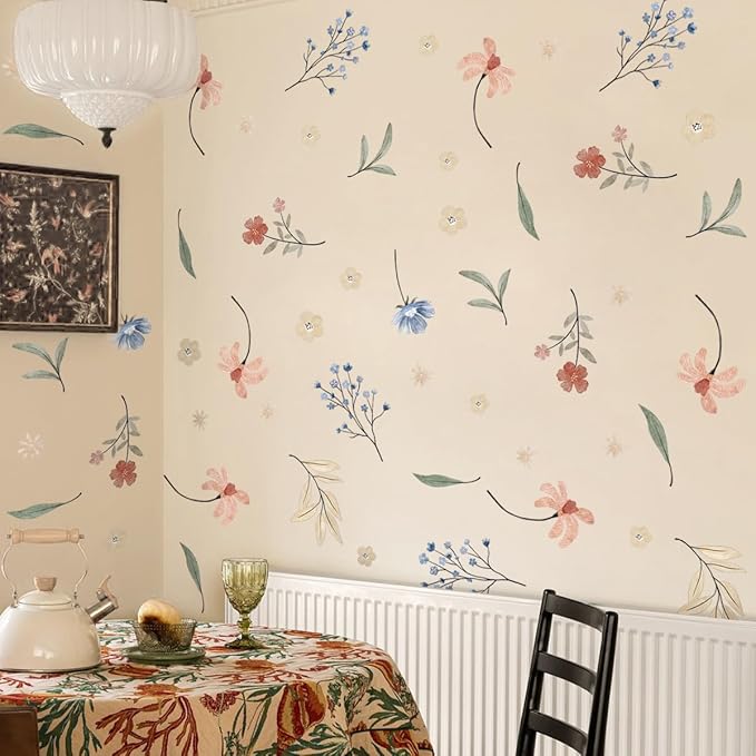 Boho Flower Wall Decals，Watercolor Flower Wall Art，Wildflower Wall Decals，Girls Bedroom Removable Wall Decals (Boho Colorful Flower Wall Decals)