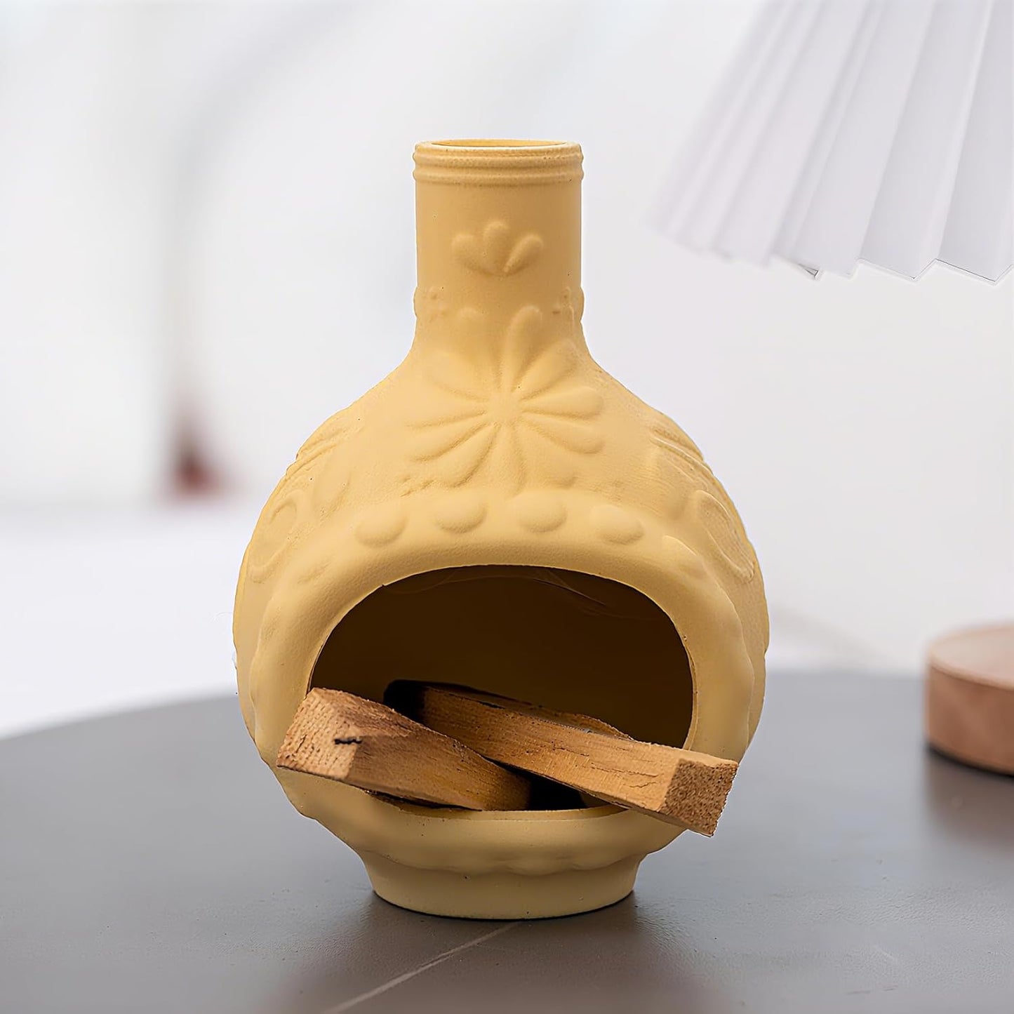 Handmade Ceramic Palo Santo Burner&Incense Holder-Mini Chimenea Dish for Sage Sticks,Copal,and Meditation Decor-Natural Clay Smudge Pot with Aromatic Design,Anxiety Relief Gifts for Women