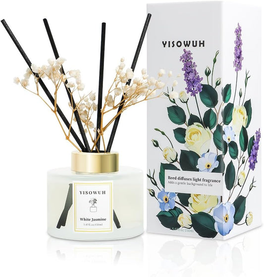 Reed Diffuser Set,5.07 fl oz (150 ml) - White Jasmine Oil Diffusers with 8 Reed Sticks,Home Fragrance Reed Diffuser for Bathroom Shelf Decor