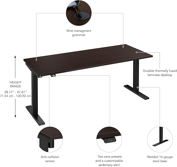 Bush Business Furniture 72-inch Electric Height Adjustable Standing Desk, Ergonomic Sit-Stand Computer Table for Home and Professional Office, Move 40 Series, Mocha Cherry with Black Base