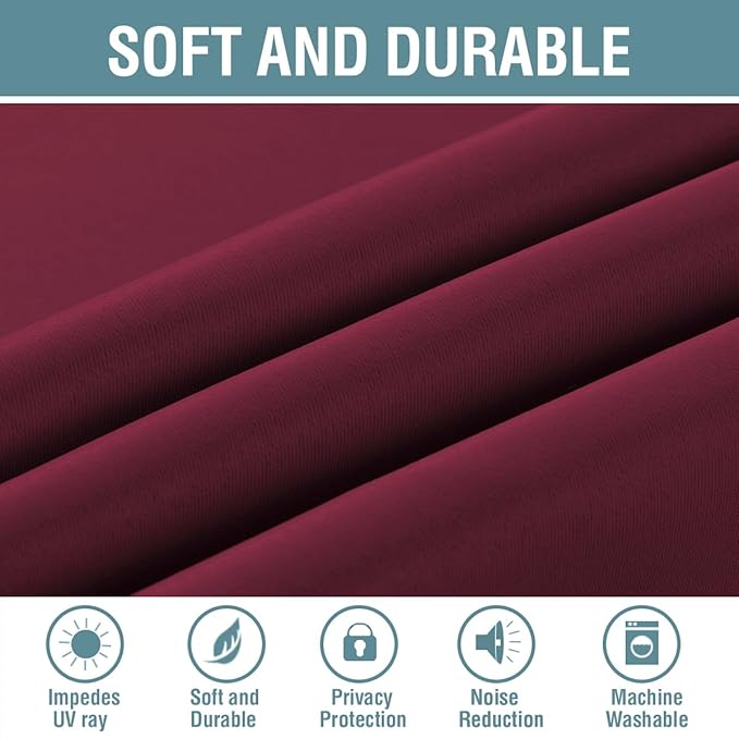 H.VERSAILTEX Blackout Curtains for Living Room/Bedroom Ultra Soft and Smooth Thermal Insulated Grommet Red Blackout Curtains for Christmas, 52 by 63 inch Long - Single Panel