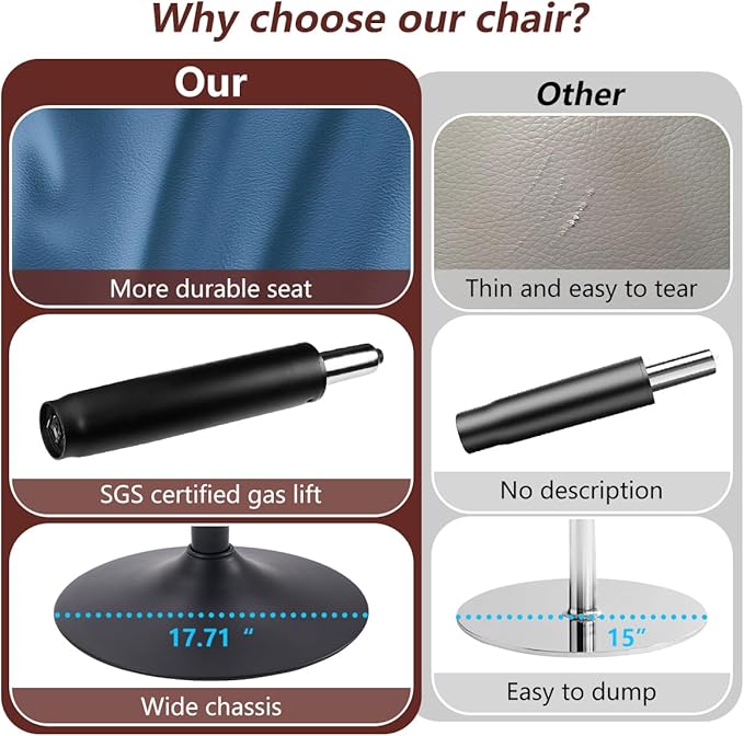 Kidol & Shellder Bar Stools Set of 2 Adjustable Swivel Blue, PU Leather Upholstered with Back, Modern Counter Height Stools for Kitchen Island, Home Bar