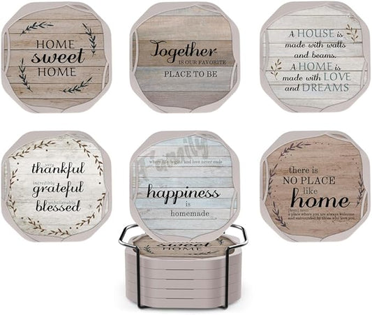 UMIRRO Absorbent Drink Coasters, Housewarming Gifts for New House, Sweet Home Decor, Rustic Farmhouse Coffee Table Centerpiece, Small Ideas for Women Mom Her Men Dad Him, 4", Set of 6