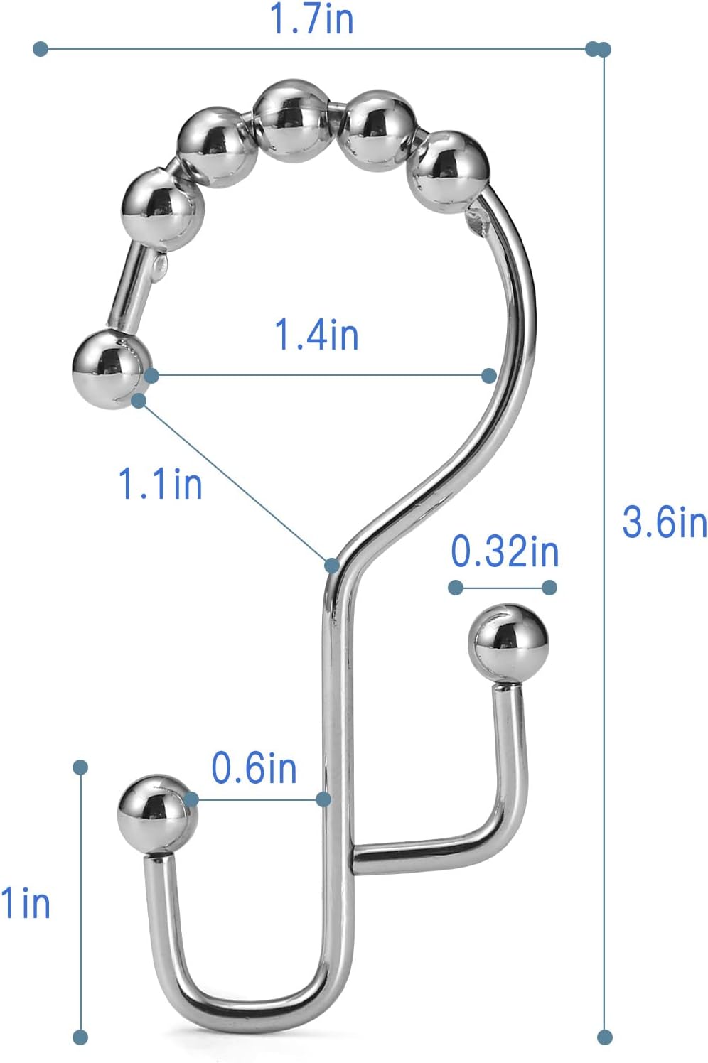 Shower Curtain Rings, SUTINE Shower Curtain Hooks, Stainless Steel Sliver Shower Curtain Hooks Rust Proof, Easy Sliding Double Shower Hooks for Shower Curtains & Liners, 12 Pcs (Chrome)