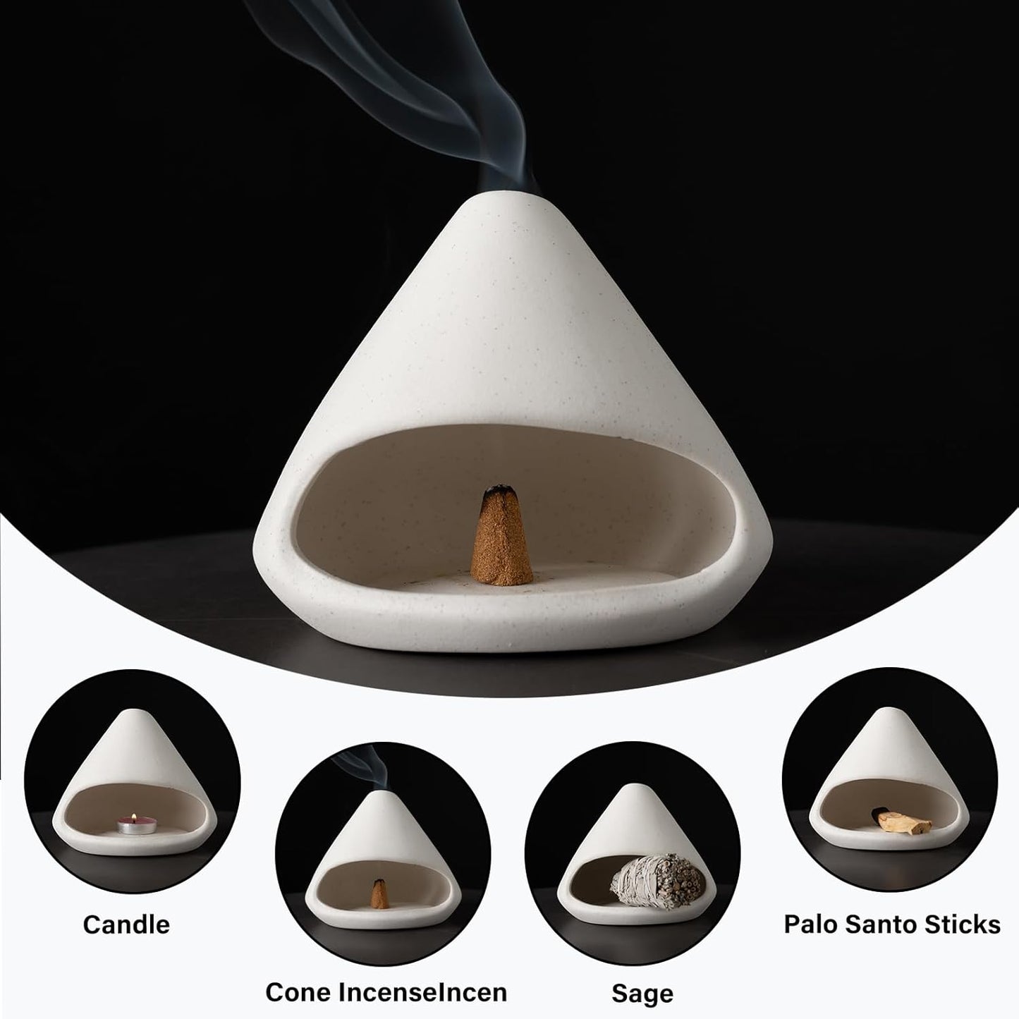Palo Santo Burner- Mini Zongzi ceramics chiminea for sage/sticks/sone, ceramics Incense Holder with ash catcher, aromatic meditation gifts for women anxiety relief, ceramic copalera home decor