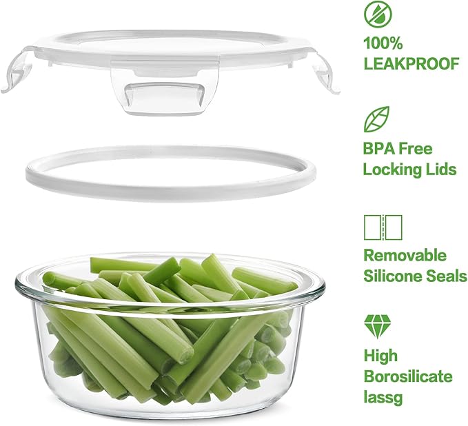 HOMBERKING 24pc Glass Food Storage Containers with Lids, Glass Meal Prep Containers, Airtight Glass Bento Boxes, BPA Free & Leak Proof, Pantry Kitchen Storage(12 lids & 12 Containers) - White