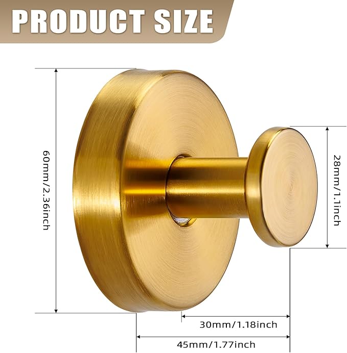 Suction Cup Hooks for Shower No-Drill Bathroom Hooks for Towels, Robes, Loofah Mountable on Bathroom Walls, Kitchen, Glass, Mirrors, Tile and Smooth,Non-Porous Surfaces (2 Pack, Brushed Gold)