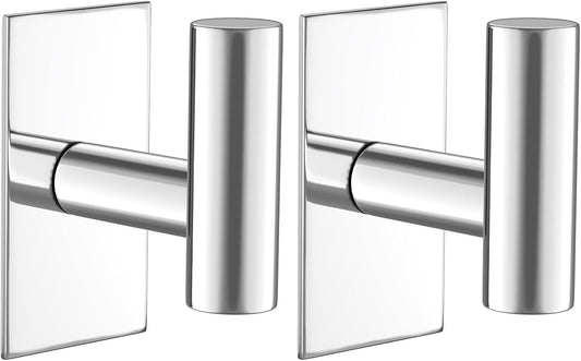 VAEHOLD Wall Towel Hooks, Heavy Duty Sticky Holder Waterproof Towel Hooks for Hanging Coat, Clothes, Closet Hook Wall Mount for Kitchen (Chrome, 2 Pack)