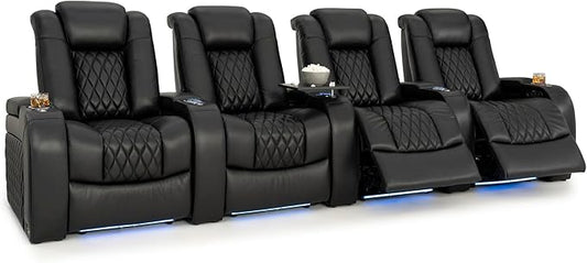Seatcraft Diamante Zero-Gravity CoolZero Italian Leather Home Theater Seating, Power Headrest, Power Recline, Row of 4, Black