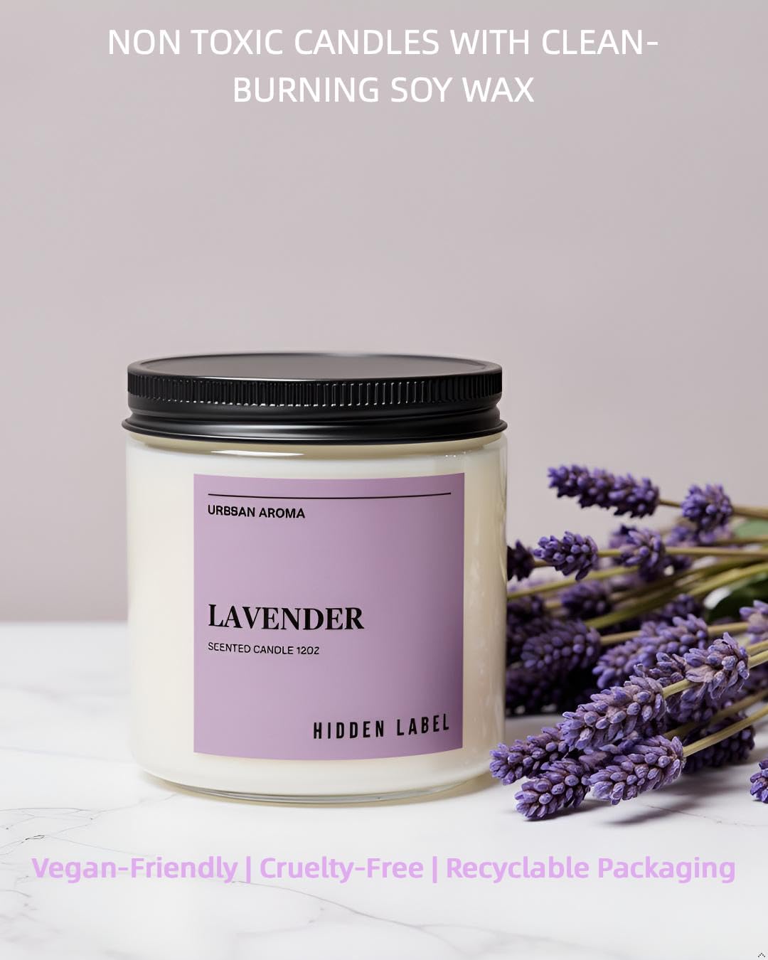 Hidden Label Lavender Scented Candle, 12oz 2 Wick Natural Candles Soy Non Toxic, Clean Burning Long Lasting Aromatherapy for Home Scented | Gifts | Décor,Premium Scents for Relaxation & Stress Relief