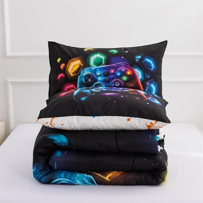 NTBED Game Console Comforter Set for Boys Girls Kids Space Universe 3D Gaming Bed Lightweight Microfiber Gamer Bedding Sets (Multi, Twin)
