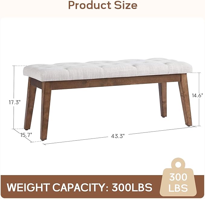 HUIMO Bedroom Bench for End of Bed, Upholstered Dining Seat for Kitchen, Button-Tufted Ottoman Bench for Entryway and Living Room, Beige