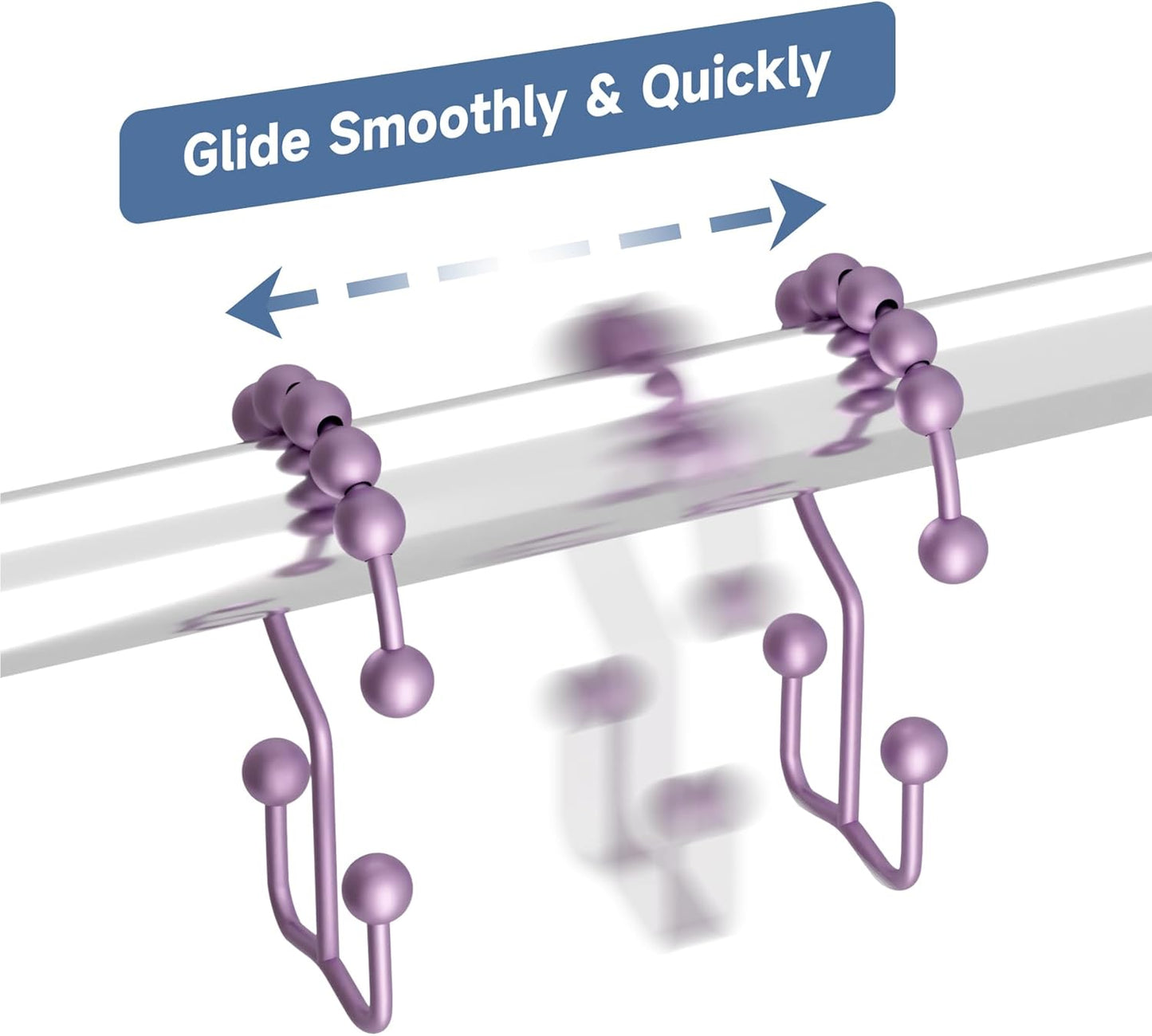 Titanker Shower Curtain Hooks Rings, Rust-Resistant Metal Double Glide Shower Hooks for Bathroom Shower Rods Curtains, Set of 12 Hooks - Greyish-Purple