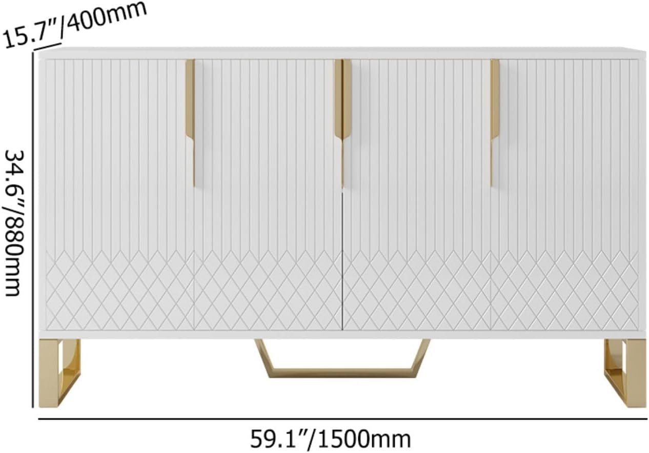 homary Modern 59" Buffet Cabinet Table with 4 Doors & 6 Shelves - Sideboard Cabinet for Dining Room, Kitchen (White)