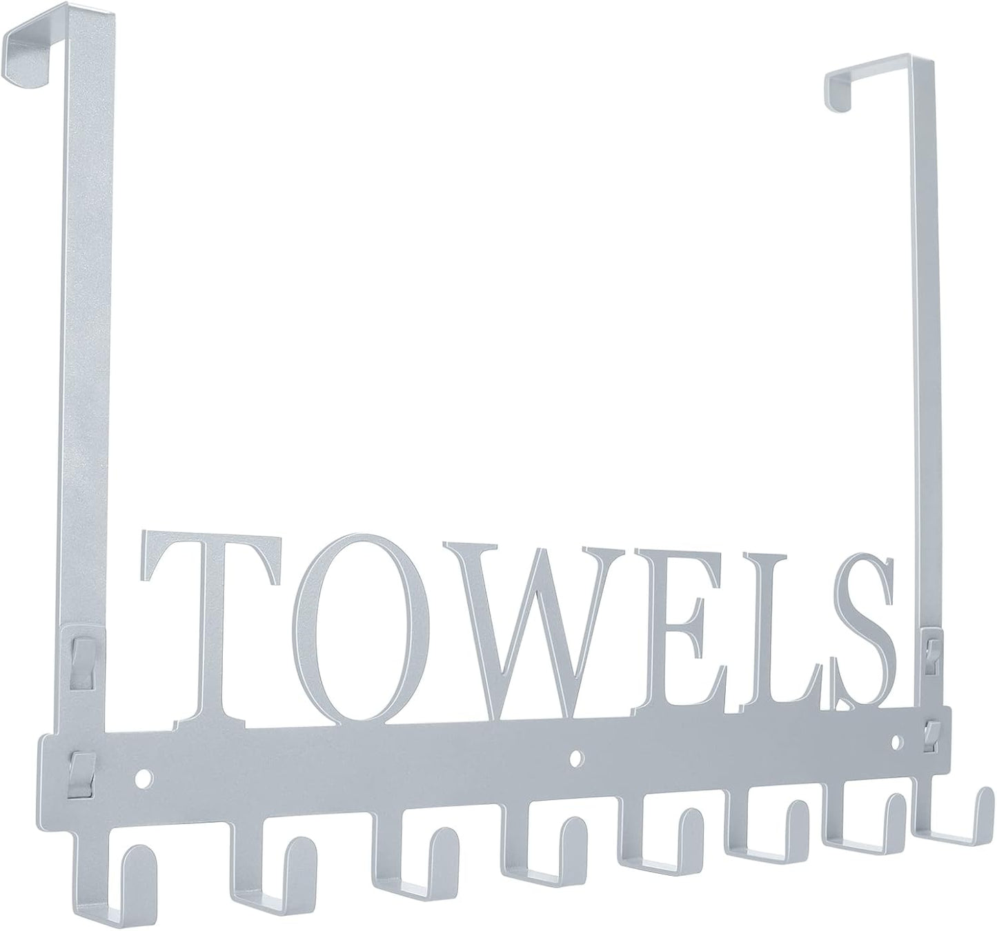 Over The Door Hooks, Heavy Duty Wall Mount Towel Hanger with 8 Hooks for Bedroom, Bathroom, Kitchen Towels, Silver