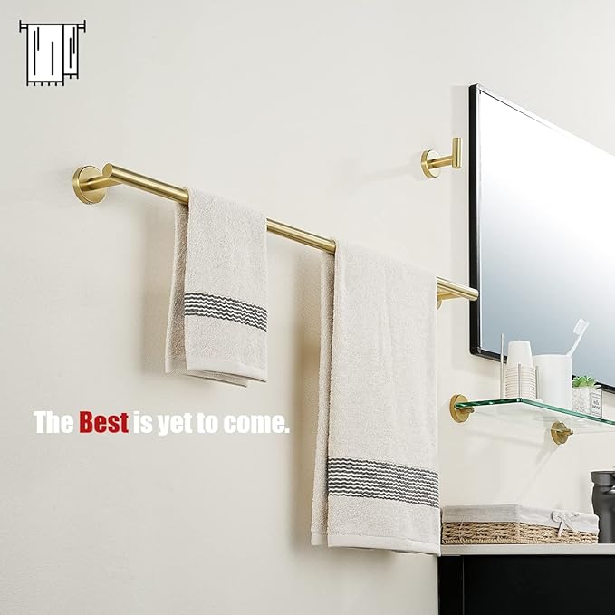JQK Gold Towel Bar, 30 Inch 304 Stainless Steel Thicken 0.8mm Towel Rack Bathroom, Towel Holder Brushed Golden Wall Mount, Useable Length 27 Inch, TB110L27-BG