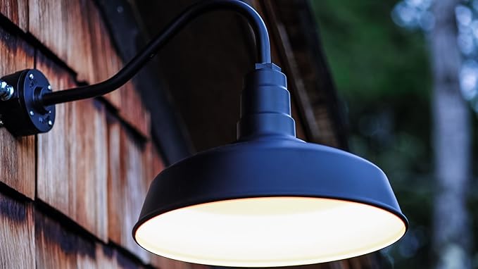 Steel Lighting Co. Gardena Barn Light | Outdoor Wall Mounted | 16" Dome | 11" Gooseneck | Farmhouse Light Made in America | White Exterior/White Interior