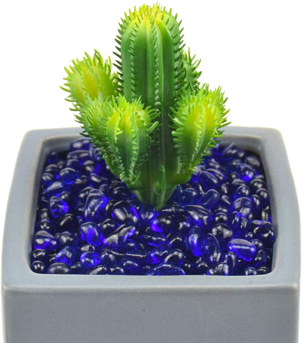 WAYBER Glass Stones, 1Lb/460g Irregular Sea Glass Pebbles Non-Toxic Artificial Gemstones for Gem Display/Vase Filler/Terrarium Flowerpot Aquarium Turtle Tank Decoration, Deep Blue