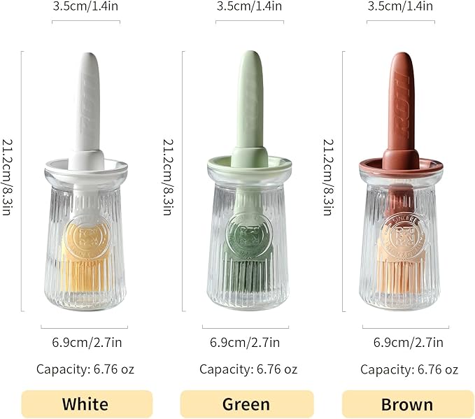Oil Dispenser with Brush - Glass Olive Oil Dispenser for Kitchen, 3 IN 1 Oil Dispenser Bottle with Silicone Basting Brush for Cooking Vinegar Sauce BBQ Grill Frying (Brown/White)