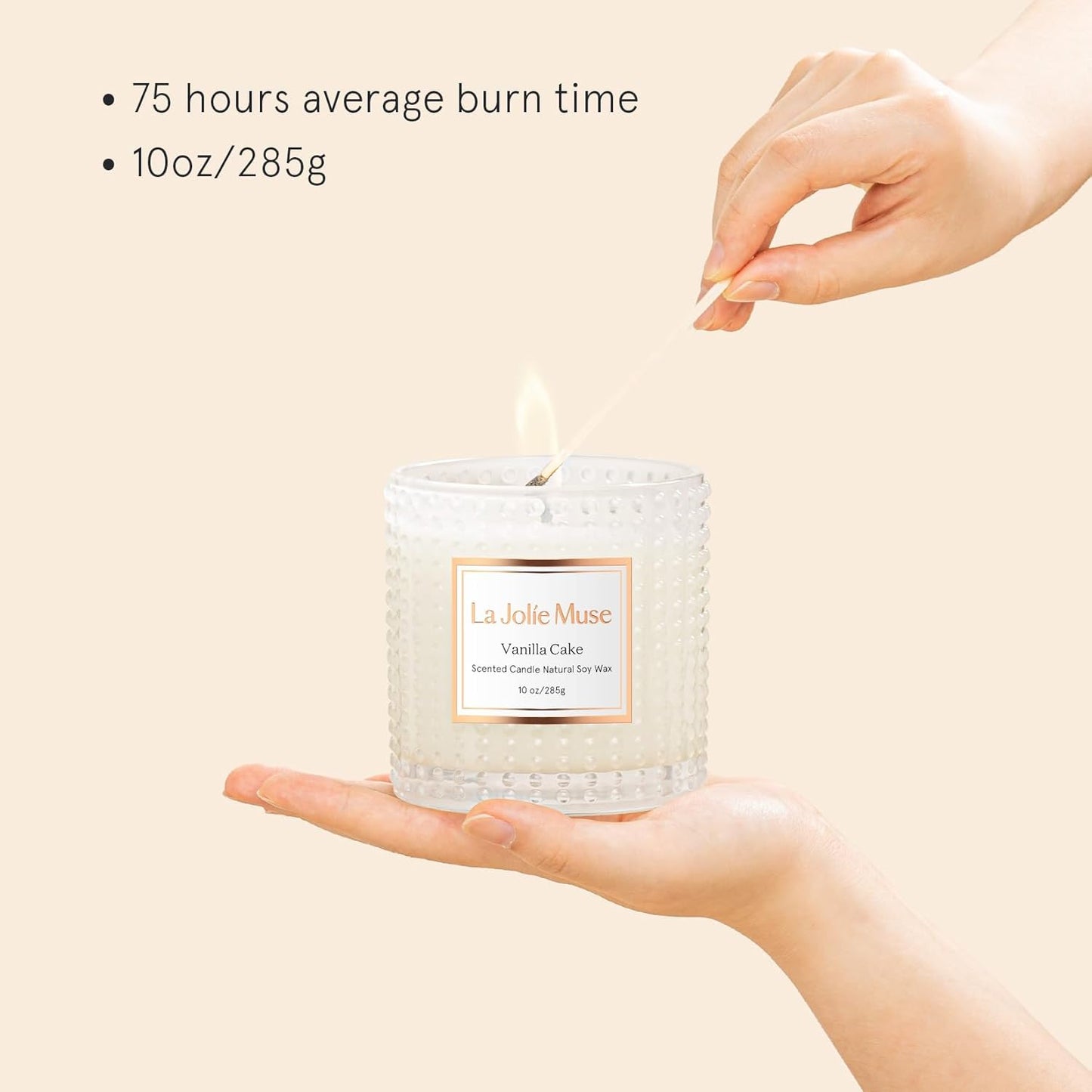 LA JOLIE MUSE Vanilla Cake Scented Candles, Vanilla Candles for Home Scented, Luxury Candle Gift for Women, Natural Soy Wax, 75 Hours Long Burning, 10 OZ