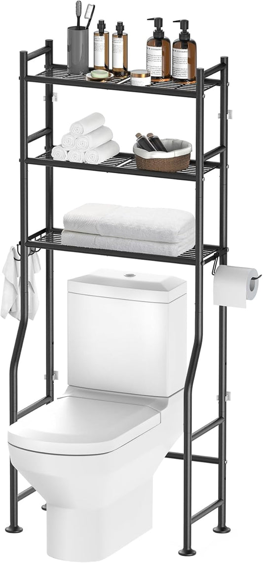 Over The Toilet Storage Rack,3-Tier Over Toilet Bathroom Organizers and Storage with Paper Holder and 4 Hook,Durable and Versatile,Space-Saving Design for Bathrooms/Kitchens/Living Room