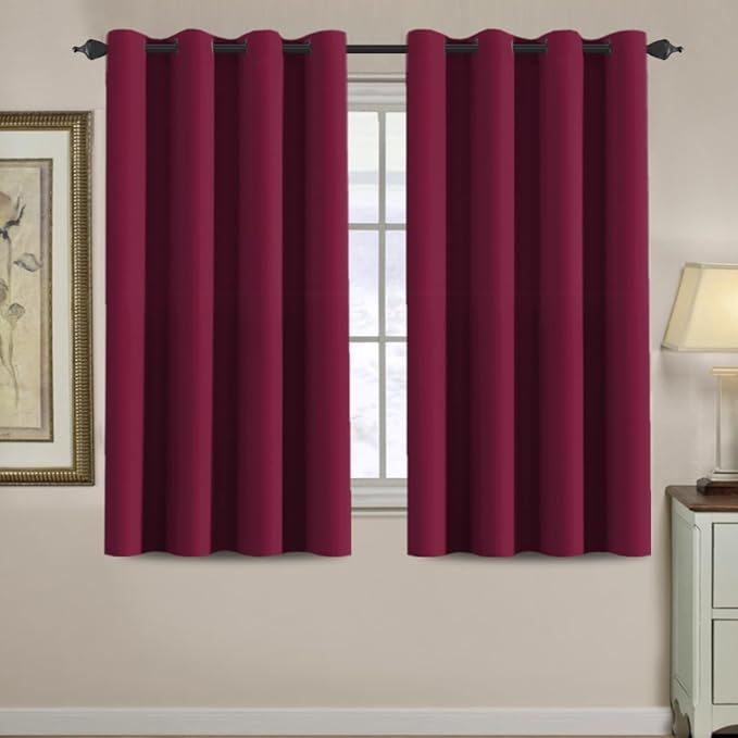 H.VERSAILTEX Blackout Curtains for Christmas Thermal Insulated Window Treatment Curtain 54 inch Length Energy Saving Solid Grommet Top Blackout Drape, One Panel, Burgundy Red, 52" W x 54" L