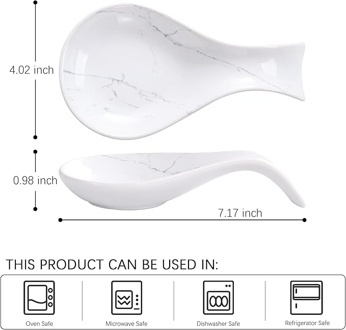 Spoon Rest for Stove Top, Kitchen Spoon Holder, White Marble Spoon Rest for Counter, Ceramic Cooking Utensil Rest for Spatula, Ladle, ANTIS'S HOME