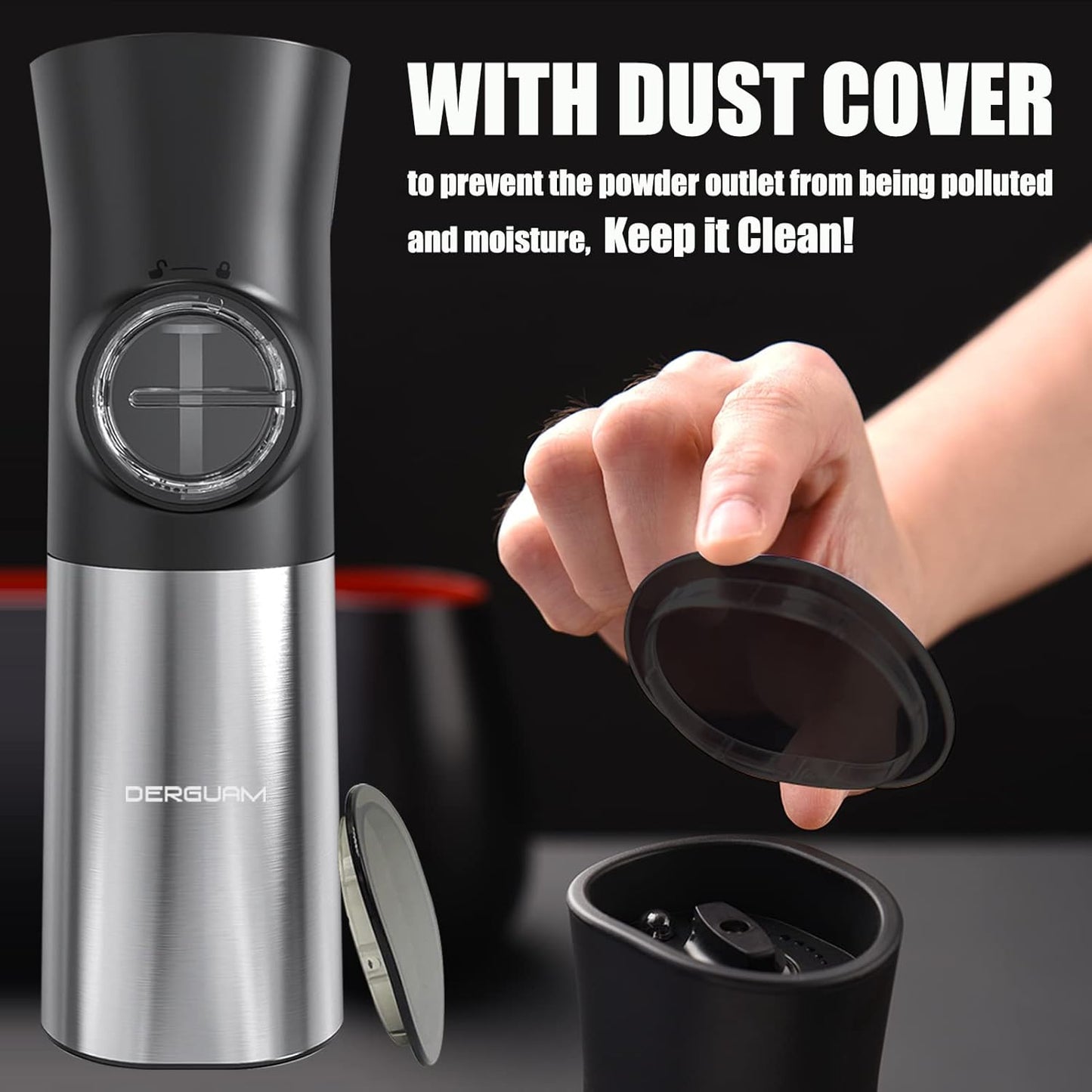 Gravity Electric Salt and Pepper Grinder Set with Battery Operated, Automatic Salt and Pepper Grinder Set with Dustproof Cover, Stainless Steel with Adjustable Ceramic Grinder,One Hand Operation