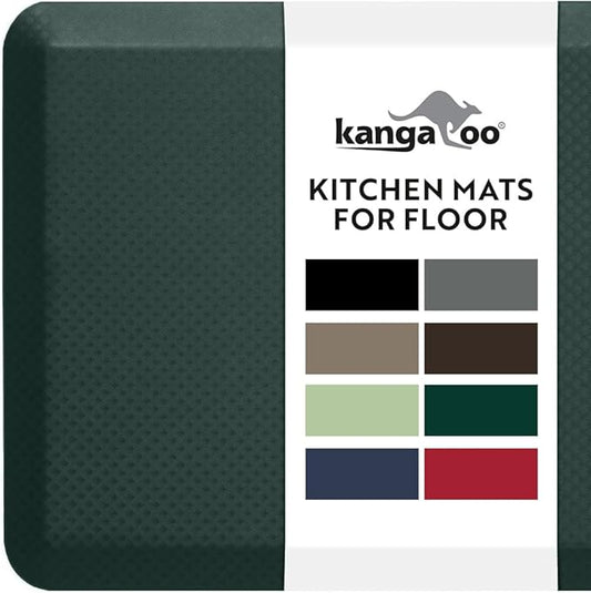 KANGAROO Thick Ergonomic Anti Fatigue Mats for Kitchen Floor, 39x20, Cushioned Standing Office Desk Mat, Waterproof Scratch Resistant Topside, Supportive All Day Comfort Padded Foam Rugs, Hunter Green