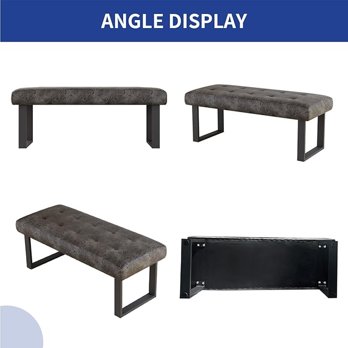 jiexi 45.3'' Upholstered Quality Cloth Fabrics Bench with Metal Leg, Button Tufted Design Footstool, Waiting Bedroom Room Reception Bench, Office Chair, for Entryway and Kitchen