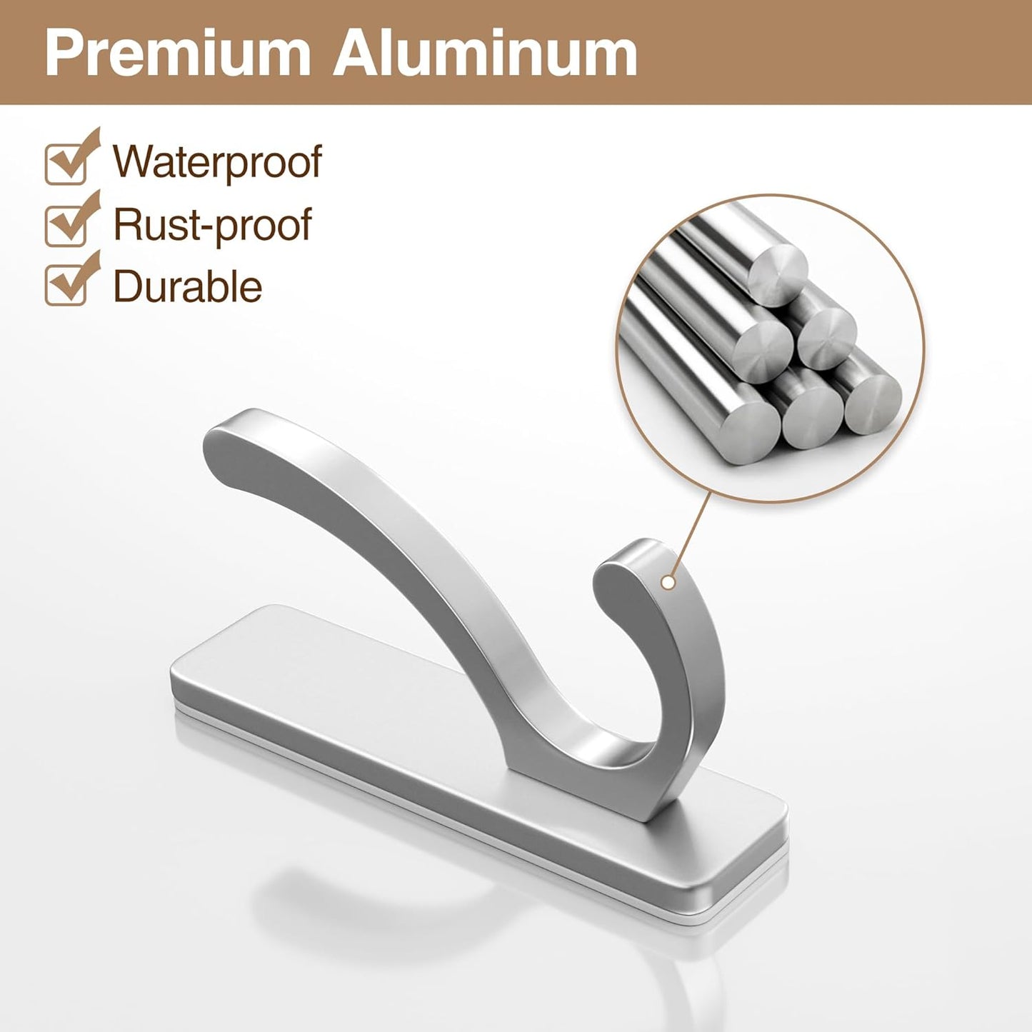 Adhesive Wall Hooks for Towels Coats - Stick On Hooks Hanging Heavy Duty (13lb), Metal Hook for Door, Bathroom, Dorm, Closet - Hanger for Purse, Bag, Robe,Backpack - No Damage to Wall - Silver 4 Pack