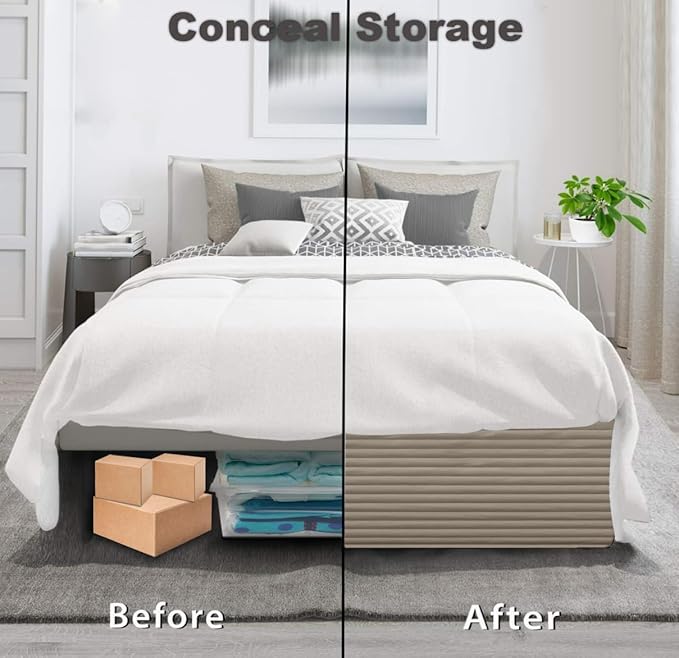 King Bed Skirt-Box Spring Cover with 14 Inch Tailored Drop,Wrinkle and Fade Resistant Hotel Wrap Around Bed Skirts,Bed Frame Cover (Horizontal Stripe Light Khaki, King)