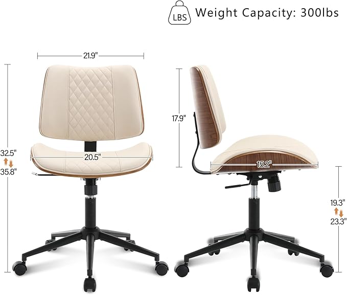 BV Home Office Chair No Arms with Wheels, Armless Small Desk Chair,Task Computer Office Desk Chair for Casual Office Small Space,Study Room,Reading Room(Beige)
