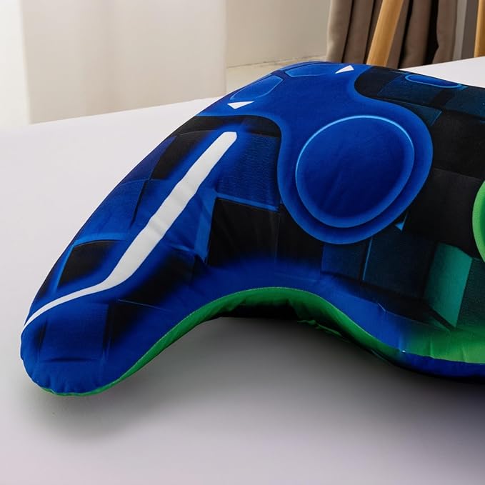 Meeting Story Game Controller Shaped Plush Throw Pillow Cushion for Boys and Girls Gamer Room Decoration for Sofa Couch/Computer Chair/Bed Gifts for Teen Boys Gaming Toy Pillow (Green Blue, Large)