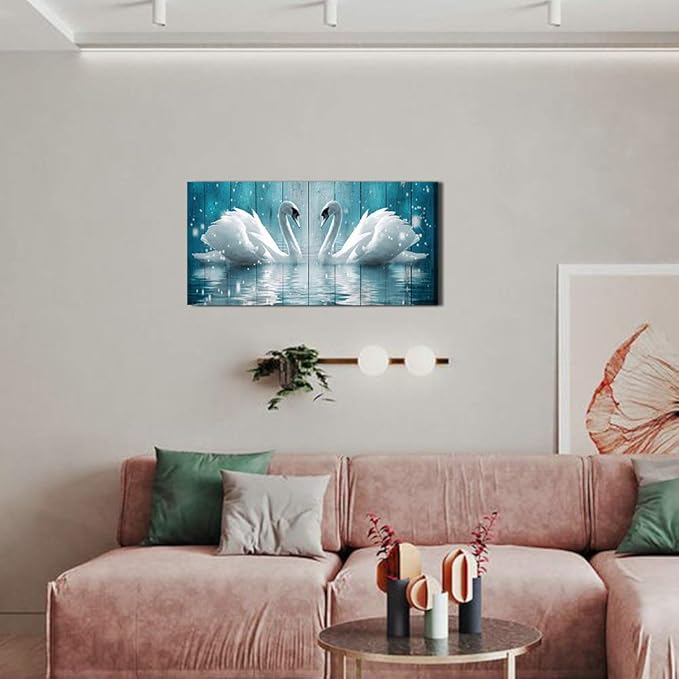 Wall Art for living room Canvas wall decorations for bathroom Modern Wall decor Family Bedroom Wall Pictures Two swans Artwork Kitchen office Home decoration Abstract painting