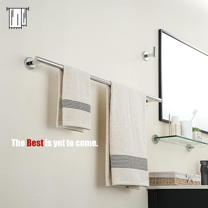 JQK Chrome Bath Towel Bar, 33 Inch 304 Stainless Steel Thicken 0.8mm Towel Rack Bathroom, Towel Holder Polished Finished Wall Mount, Useable Length 30 Inch 2 Pack, TB110L30-CH-P2